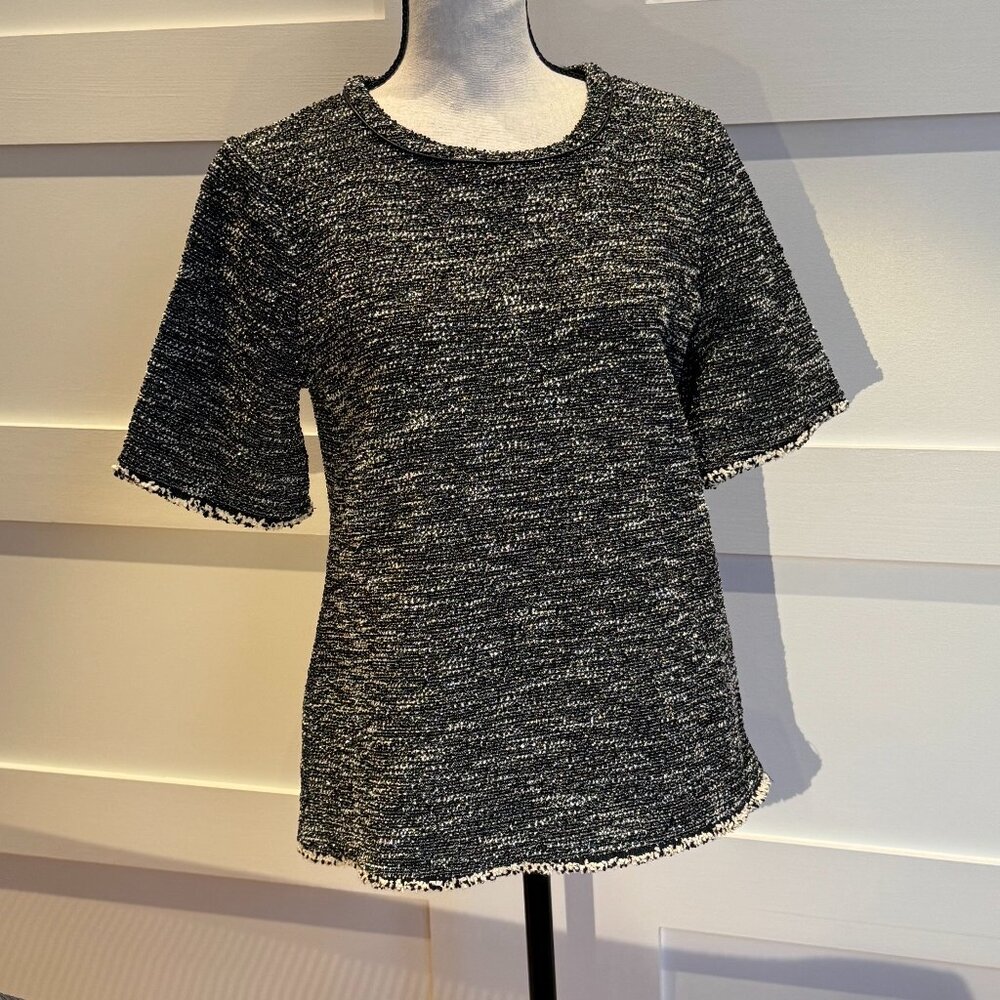 BANANA REPUBLIC - black & white short sleeve tweed top with metallic thread